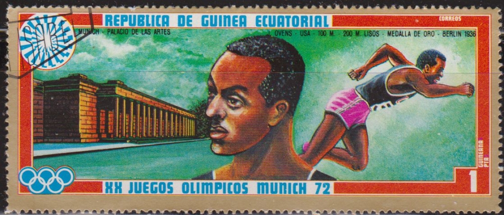 Guinea Ecuatorial 1972 Michel 081 Sello * Juegos Olimpicos Munich'72 Palacio de las Artes y J. Ovens Usa Medalla Oro Berlin Guinée Equatoriale Preobliteré Matasello de favor Preobliterado 